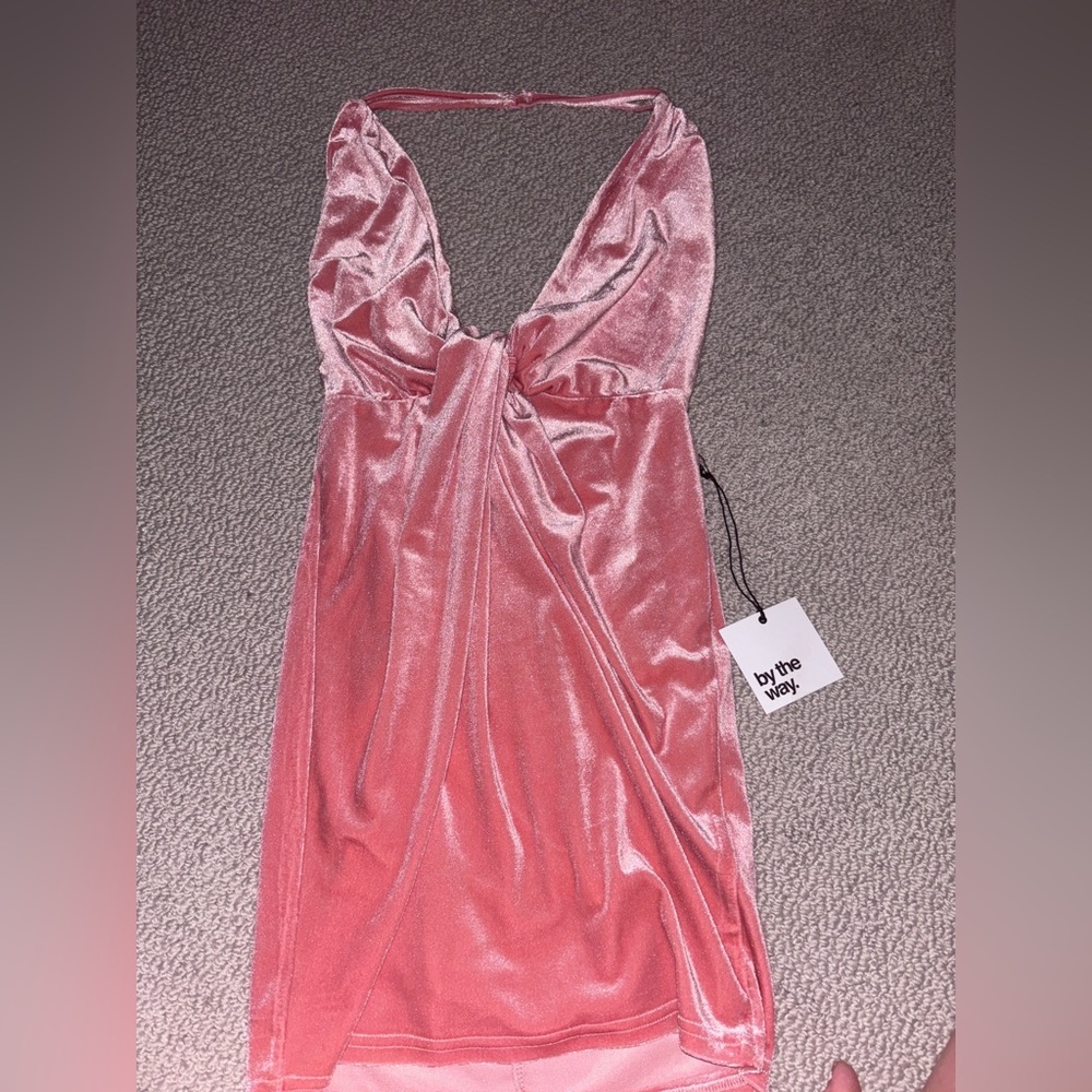 By the Way Pink Velvet Mini Dress Low Cut Womens Small